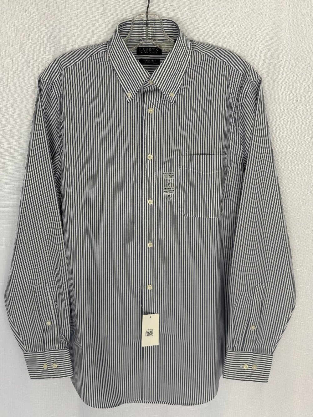 New LAUREN RALPH LAUREN Mens Sz 16 34/35 Navy Stripe Dress Shirt